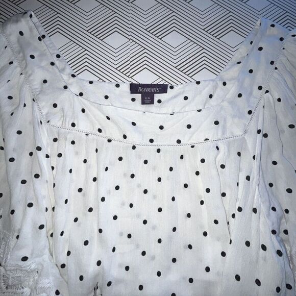 Romans Women’s Blouse Size 32W Polka‎ Dot Embroidery Square Neck - Picture 5 of 8